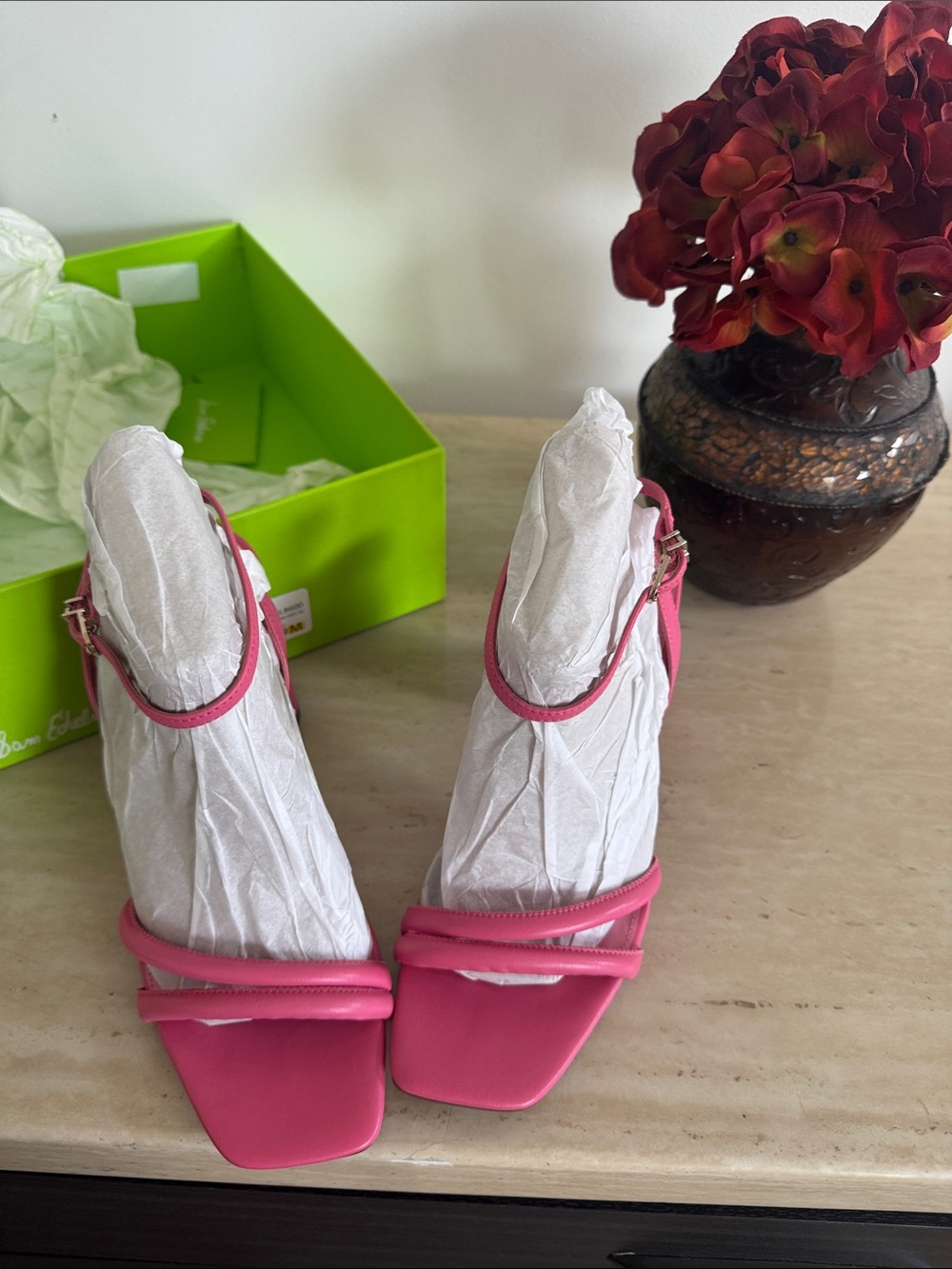 Sam Edelman Hot Pink Strappy Square-Toe Sandals - Picture 2 of 5